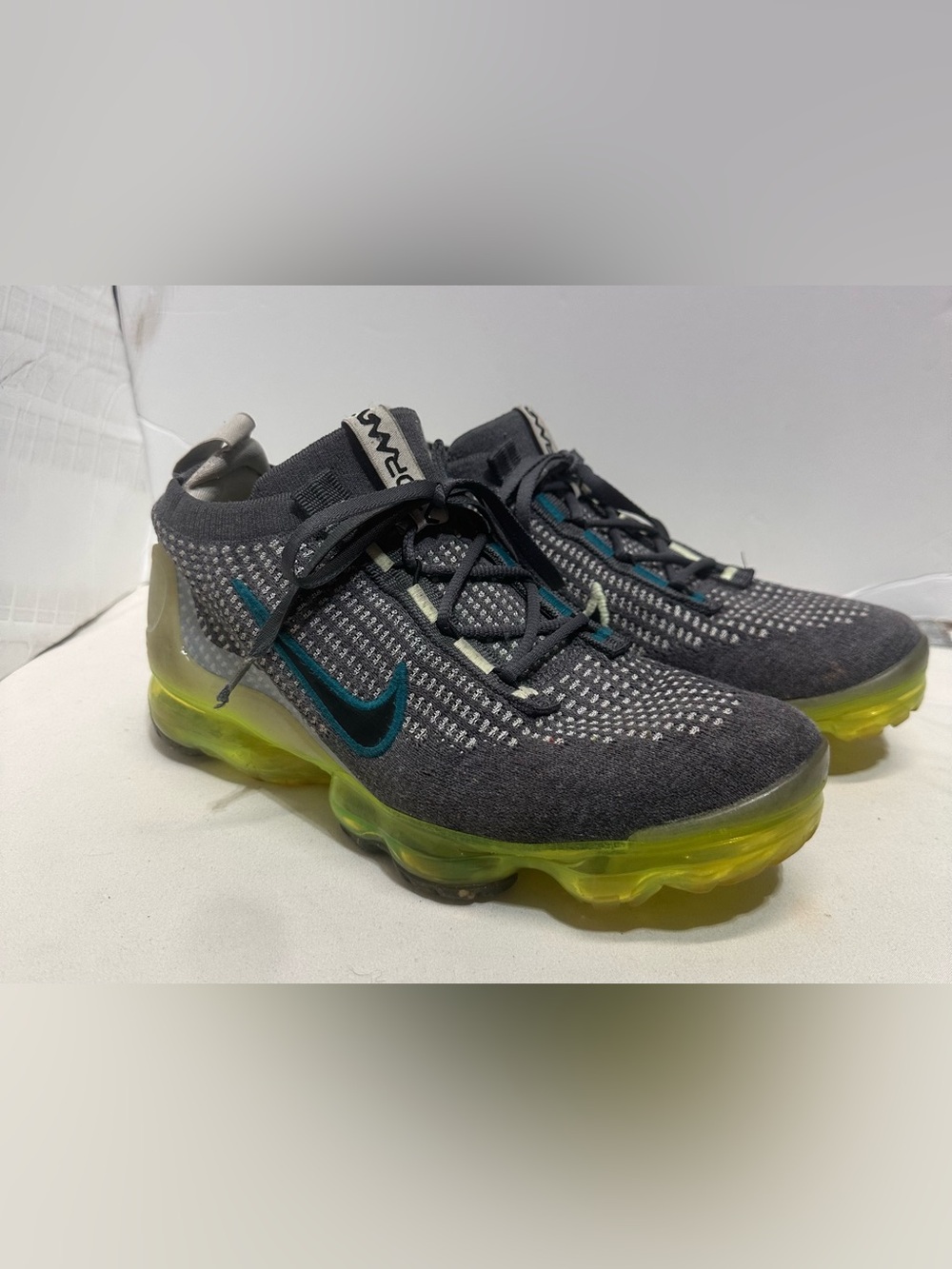 Men’s Grey and Teal VaporMax with Neon Yellow Sole